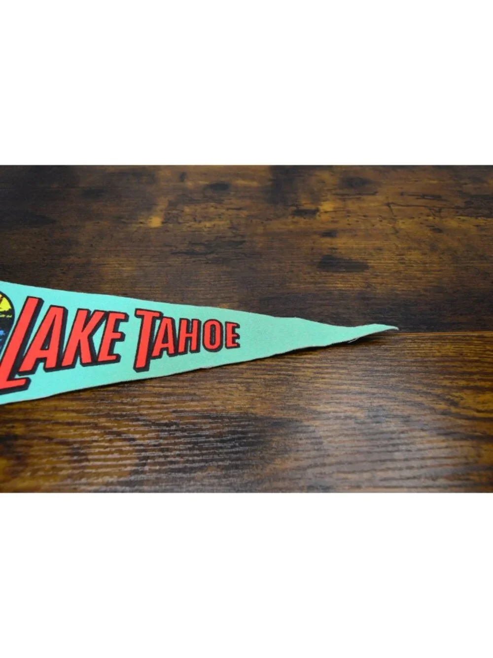 Vintage Lake Tahoe Felt Pennant With Emerald Bay Graphic Retro Souvenir 12 inche